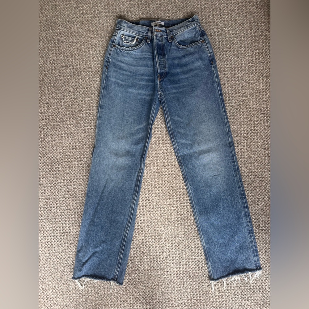 Re/Done Blue Straight Leg Pants with Natural Fading